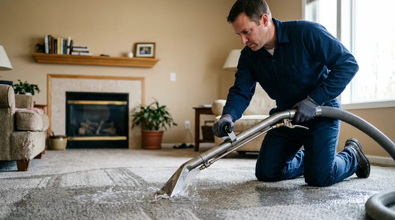 Water damage restoration technician working near Kouts, IN